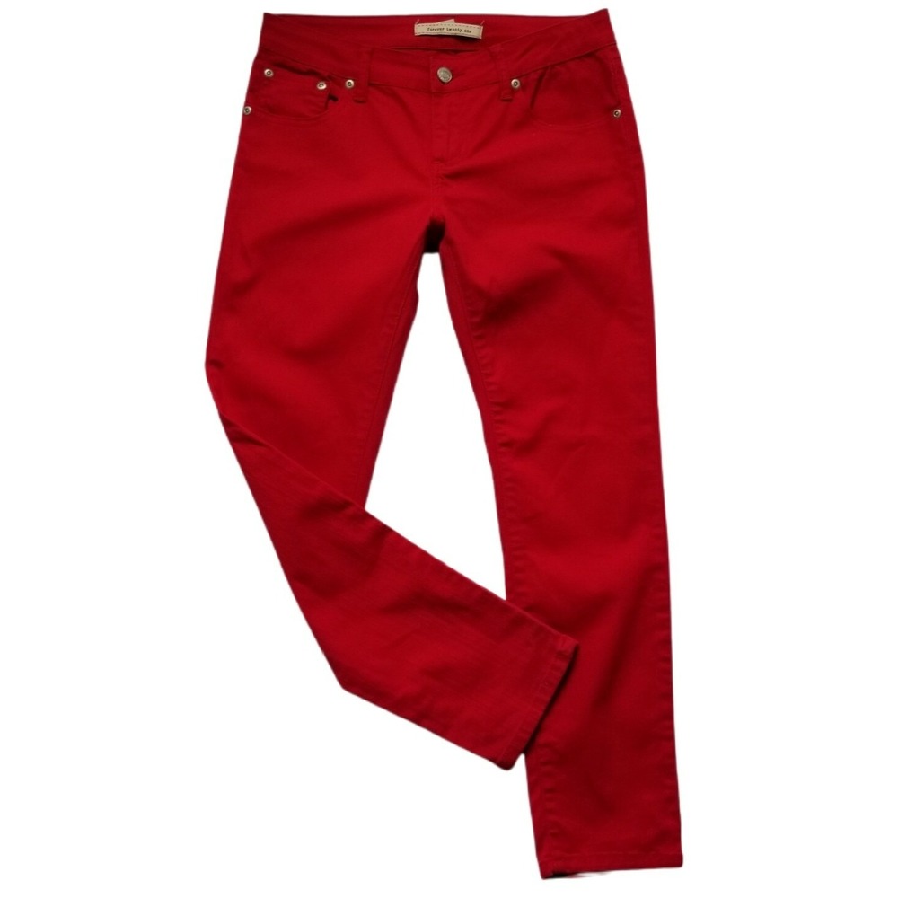 FOREVER 21 Jeans Womens 28 Red 7.5"Rise Stretch Skinny Y2K Vtg Western Hipster